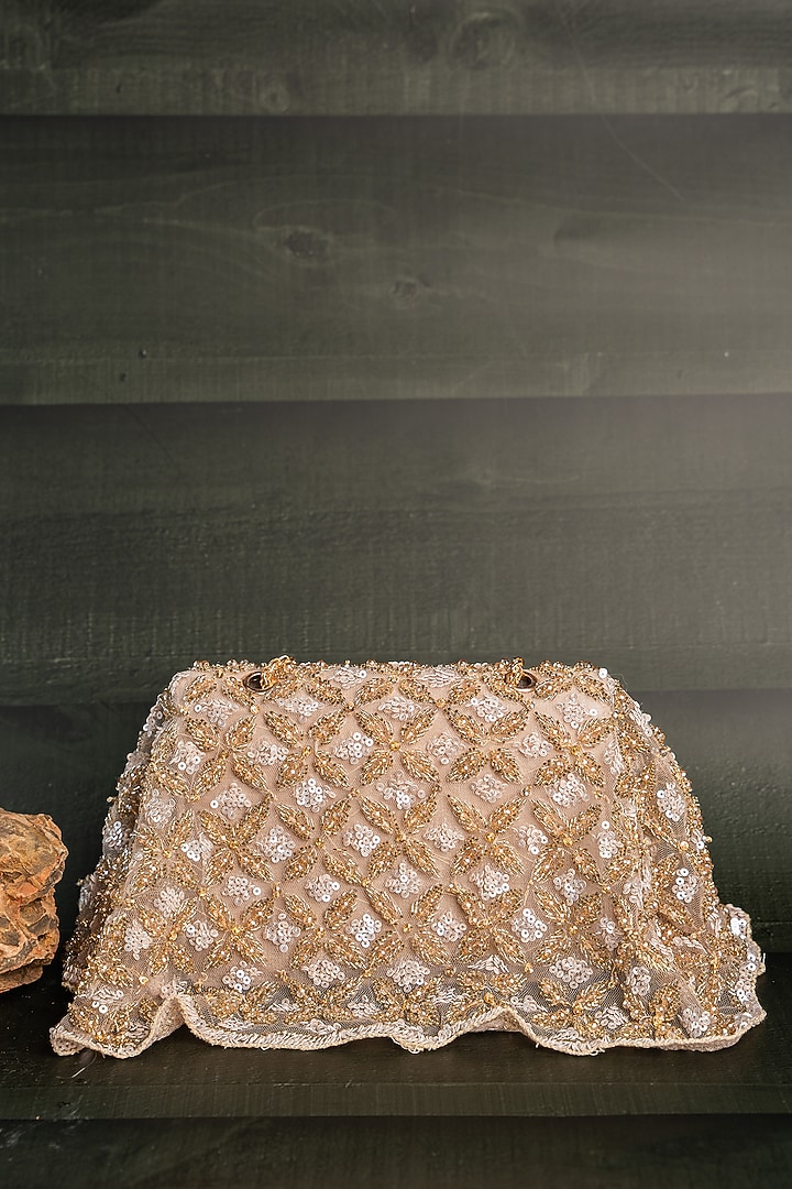 Gold Silk Thread Embellished Box-Shaped Bag by Nayaab by Sonia at Pernia's Pop Up Shop