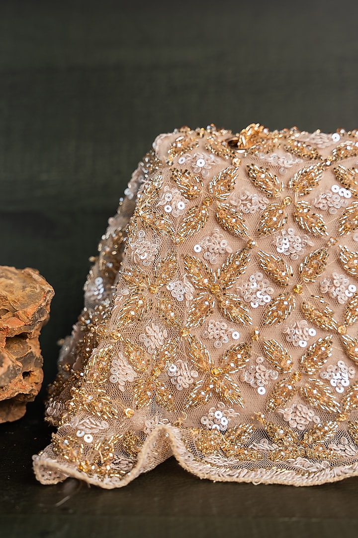 Gold Silk Thread Embellished Box-Shaped Bag by Nayaab by Sonia at Pernia's Pop Up Shop