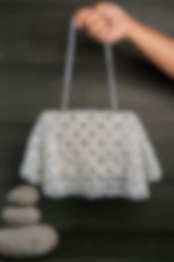 Silver Silk Thread Embellished Box-Shaped Bag by Nayaab by Sonia at Pernia's Pop Up Shop