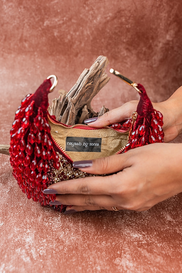 Maroon Suede Hand Embellished Handbag by Nayaab by Sonia at Pernia's Pop Up Shop