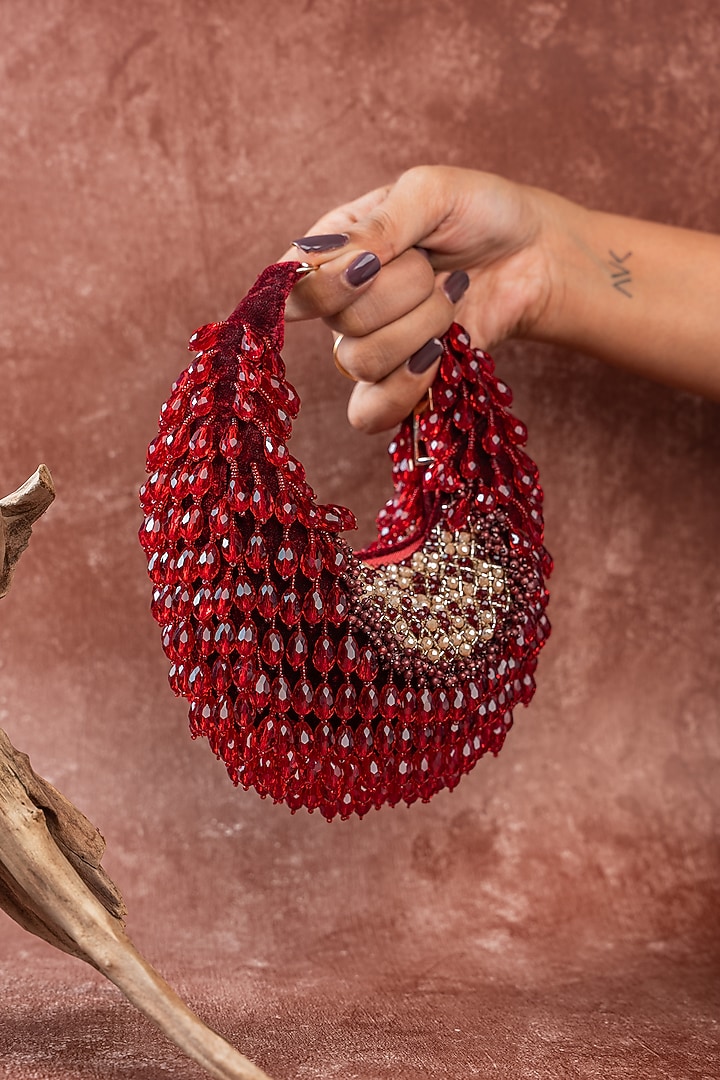 Maroon Suede Hand Embellished Handbag by Nayaab by Sonia at Pernia's Pop Up Shop