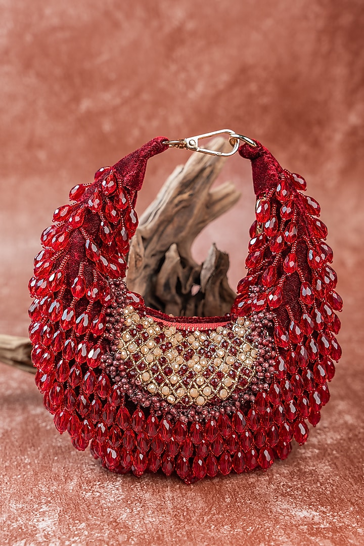 Maroon Suede Hand Embellished Handbag by Nayaab by Sonia at Pernia's Pop Up Shop