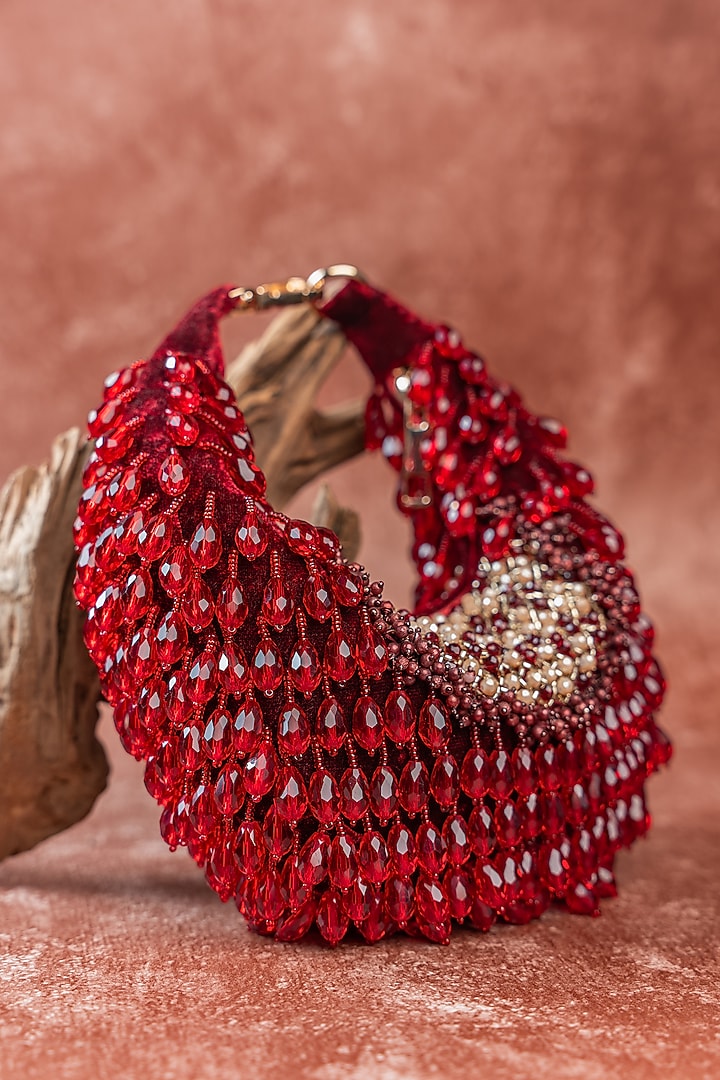 Maroon Suede Hand Embellished Handbag by Nayaab by Sonia at Pernia's Pop Up Shop