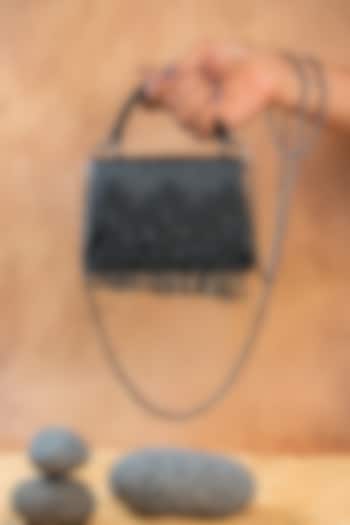 Black Silk Bugal Bead Work Mini Handbag by Nayaab by Sonia at Pernia's Pop Up Shop