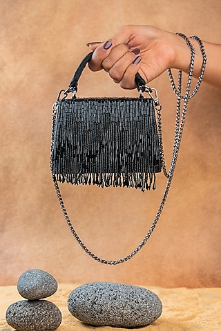 Black Silk Bugal Bead Work Mini  Handbag by Nayaab by Sonia