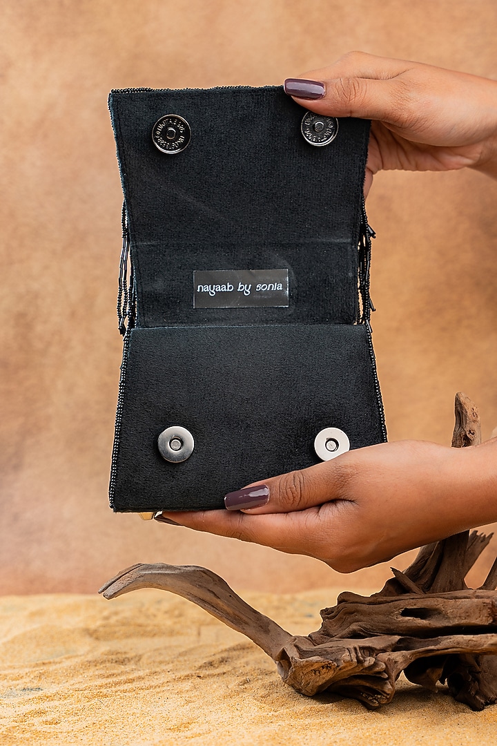 Black Silk Bugal Bead Work Mini Handbag by Nayaab by Sonia at Pernia's Pop Up Shop
