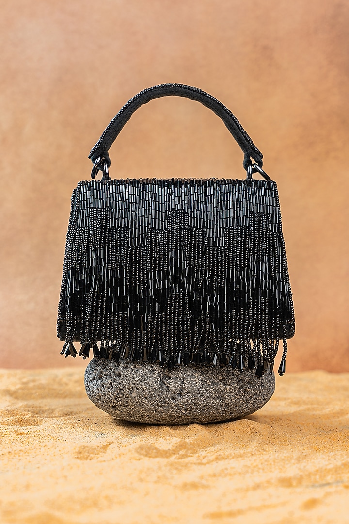Black Silk Bugal Bead Work Mini Handbag by Nayaab by Sonia at Pernia's Pop Up Shop