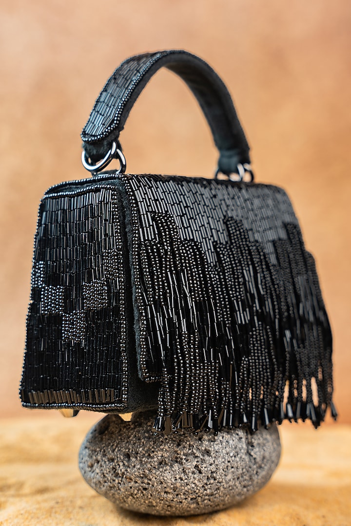 Black Silk Bugal Bead Work Mini Handbag by Nayaab by Sonia at Pernia's Pop Up Shop