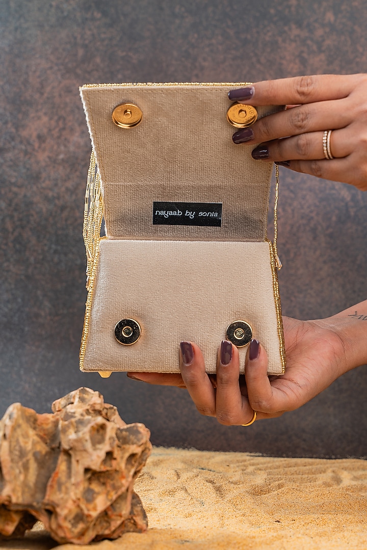 Gold Silk Bugal Beads Embroidered Mini Handbag by Nayaab by Sonia at Pernia's Pop Up Shop