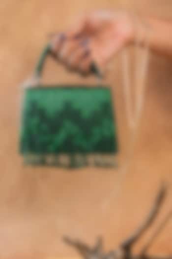 Green Silk Bugal Beads Embroidered Mini Handbag by Nayaab by Sonia at Pernia's Pop Up Shop