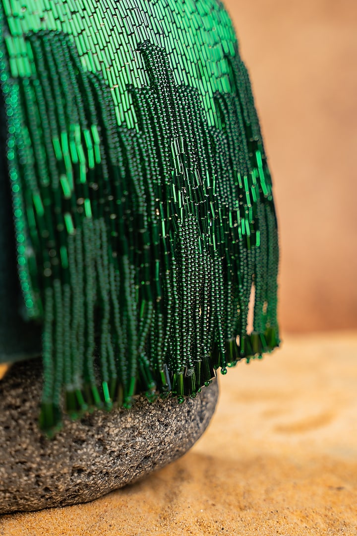 Green Silk Bugal Beads Embroidered Mini Handbag by Nayaab by Sonia at Pernia's Pop Up Shop