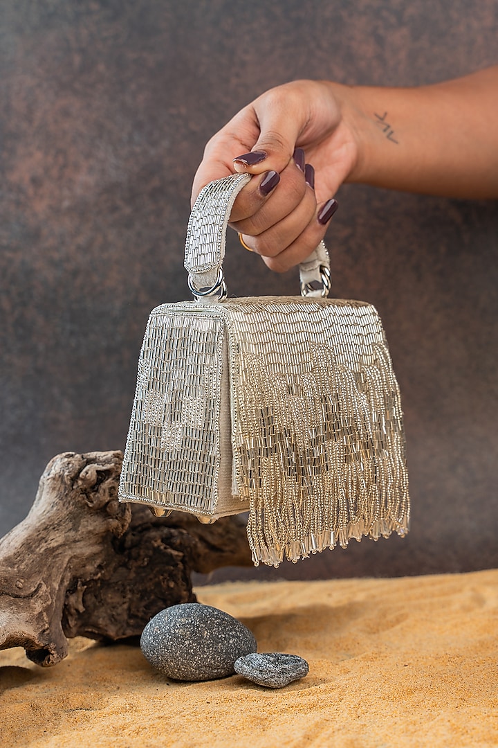 Silver Silk Bugal Beadwork Mini Handbag by Nayaab by Sonia at Pernia's Pop Up Shop