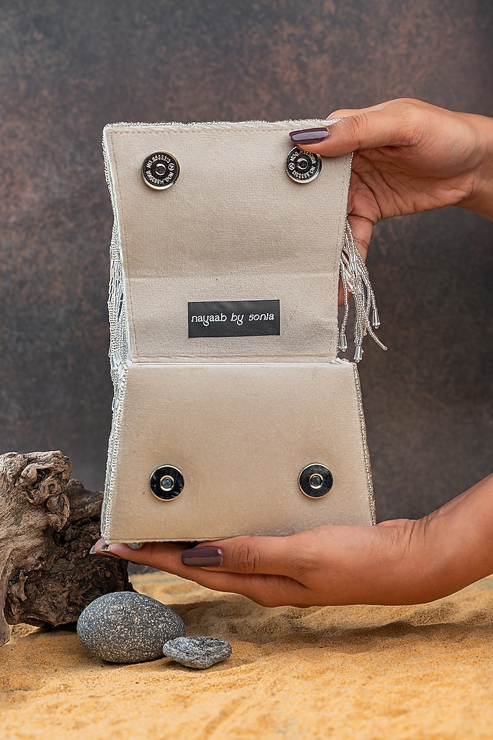 Silver Silk Bugal Beadwork Mini Handbag by Nayaab by Sonia at Pernia's Pop Up Shop