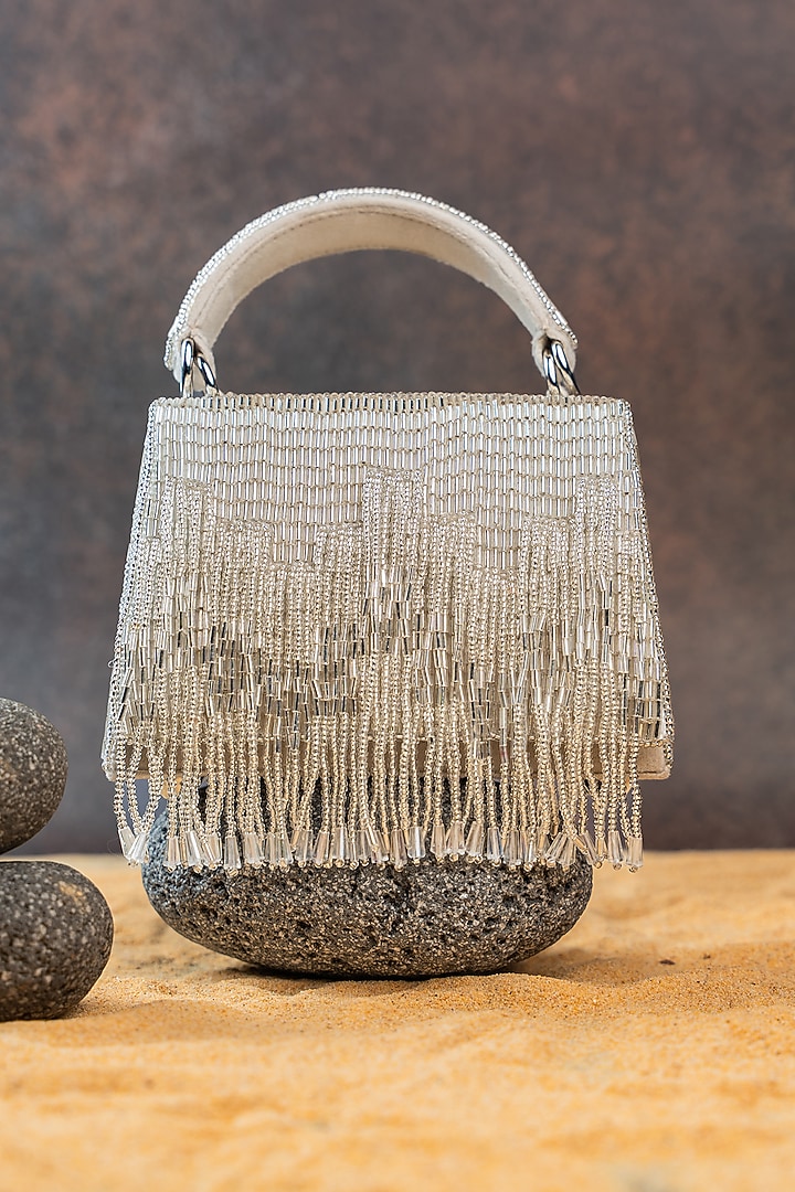 Silver Silk Bugal Beadwork Mini Handbag by Nayaab by Sonia at Pernia's Pop Up Shop