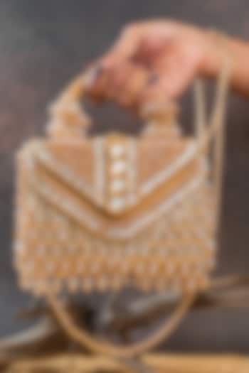 Gold Silk Crystal Embroidered Clutch by Nayaab by Sonia at Pernia's Pop Up Shop