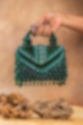 Emerald Green Silk Crystal Embroidered Box Clutch by Nayaab by Sonia at Pernia's Pop Up Shop