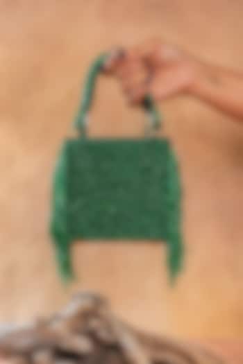Emerald Green Silk Thread Embroidered Clutch by Nayaab by Sonia at Pernia's Pop Up Shop