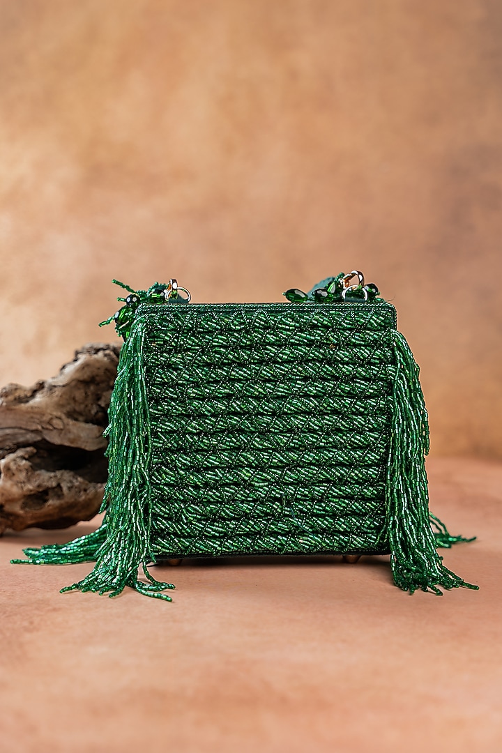 Emerald Green Silk Thread Embroidered Clutch by Nayaab by Sonia at Pernia's Pop Up Shop