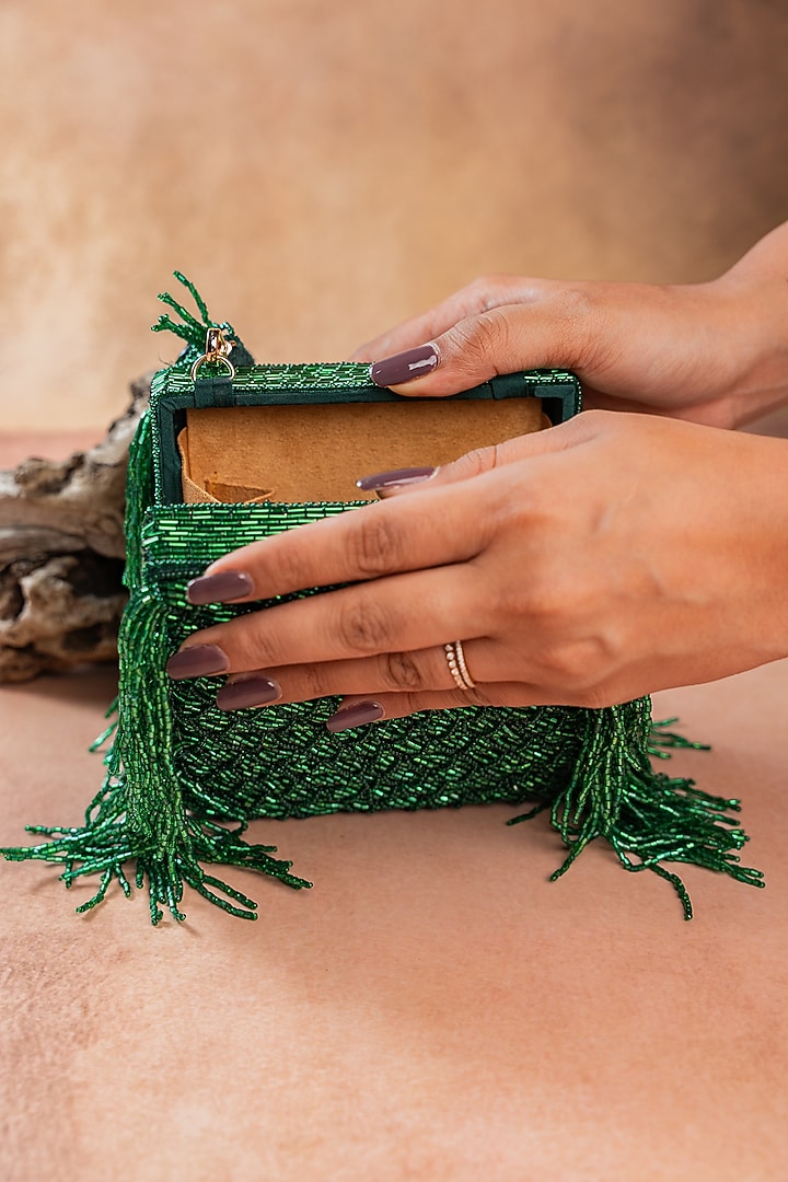 Emerald Green Silk Thread Embroidered Clutch by Nayaab by Sonia at Pernia's Pop Up Shop