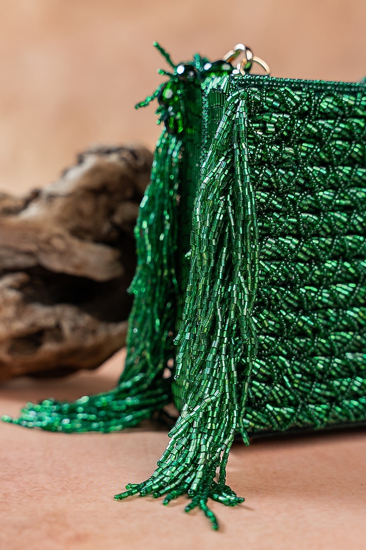 Emerald Green Silk Thread Embroidered Clutch by Nayaab by Sonia at Pernia's Pop Up Shop