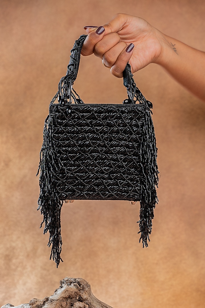 Black Silk Thread Embroidered Clutch by Nayaab by Sonia at Pernia's Pop Up Shop