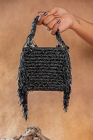 Black Silk Thread Embroidered Clutch by Nayaab by Sonia