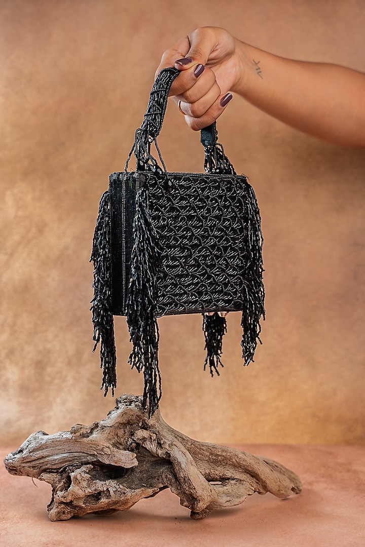Black Silk Thread Embroidered Clutch by Nayaab by Sonia at Pernia's Pop Up Shop
