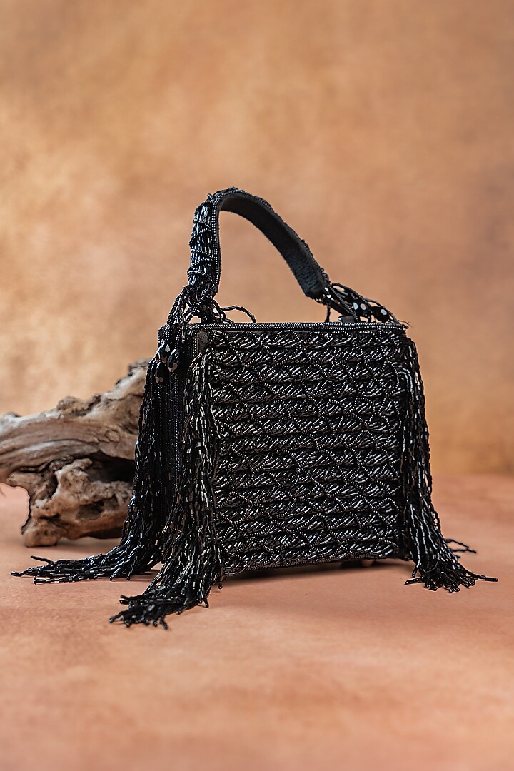 Black Silk Thread Embroidered Clutch by Nayaab by Sonia at Pernia's Pop Up Shop