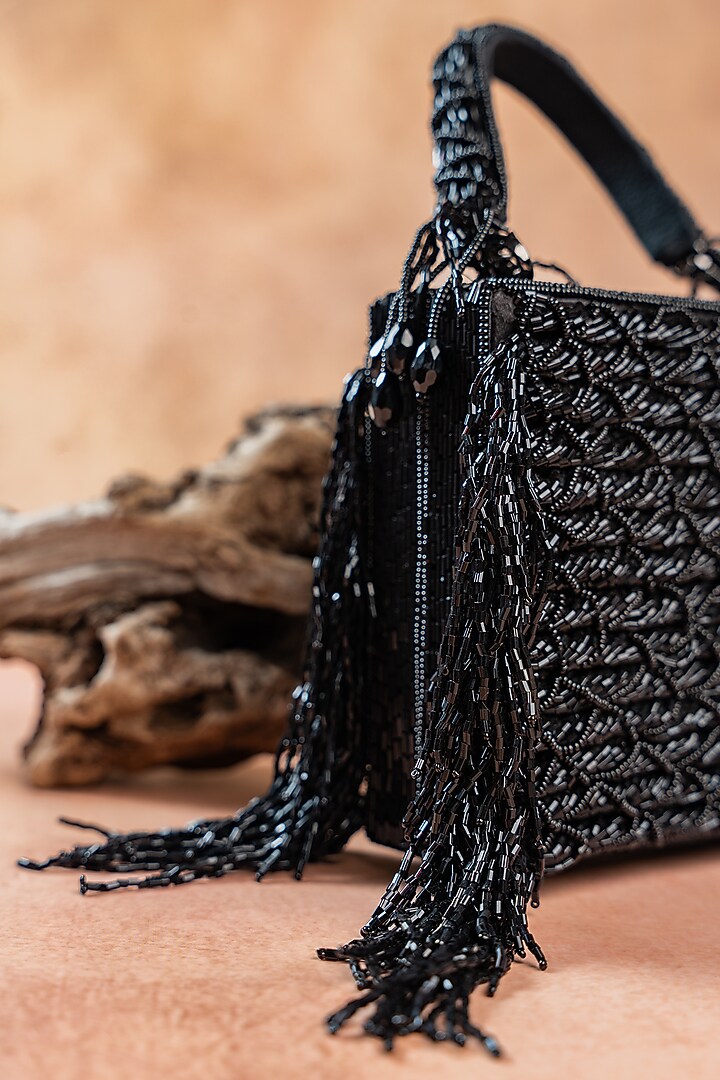 Black Silk Thread Embroidered Clutch by Nayaab by Sonia at Pernia's Pop Up Shop
