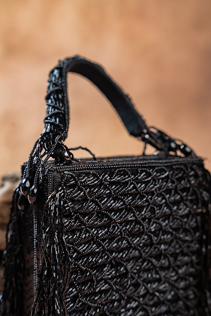 Black Silk Thread Embroidered Clutch by Nayaab by Sonia at Pernia's Pop Up Shop