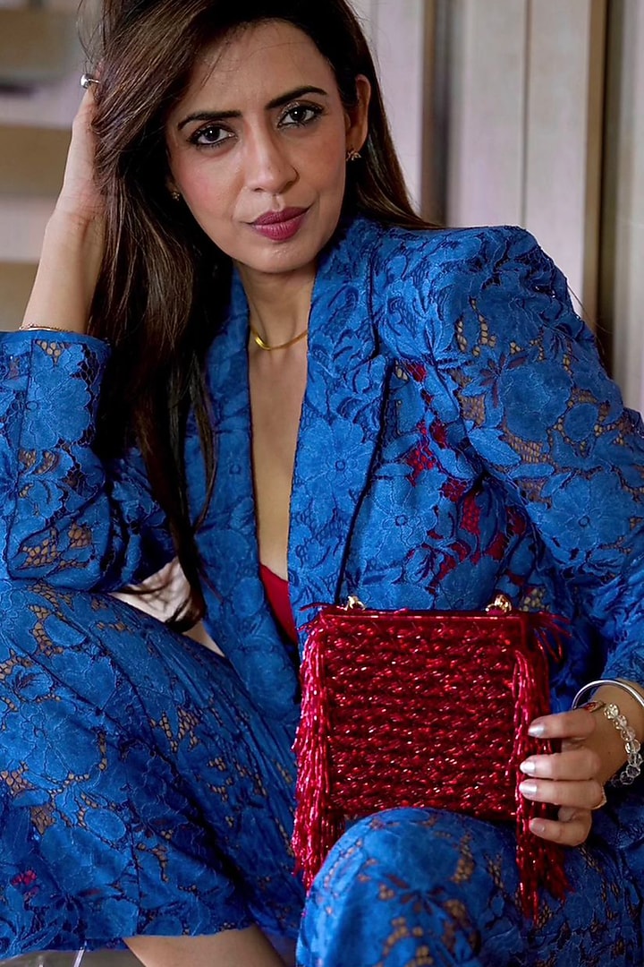 Red Silk Thread Embroidered Clutch by Nayaab by Sonia at Pernia's Pop Up Shop