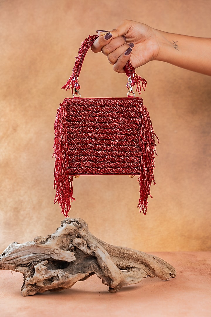 Red Silk Thread Embroidered Clutch by Nayaab by Sonia at Pernia's Pop Up Shop