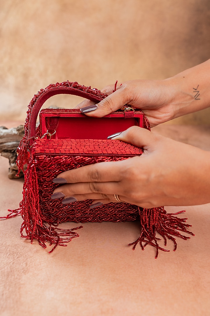 Red Silk Thread Embroidered Clutch by Nayaab by Sonia at Pernia's Pop Up Shop