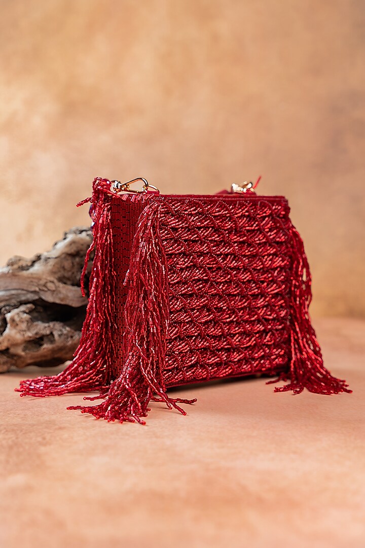 Red Silk Thread Embroidered Clutch by Nayaab by Sonia at Pernia's Pop Up Shop