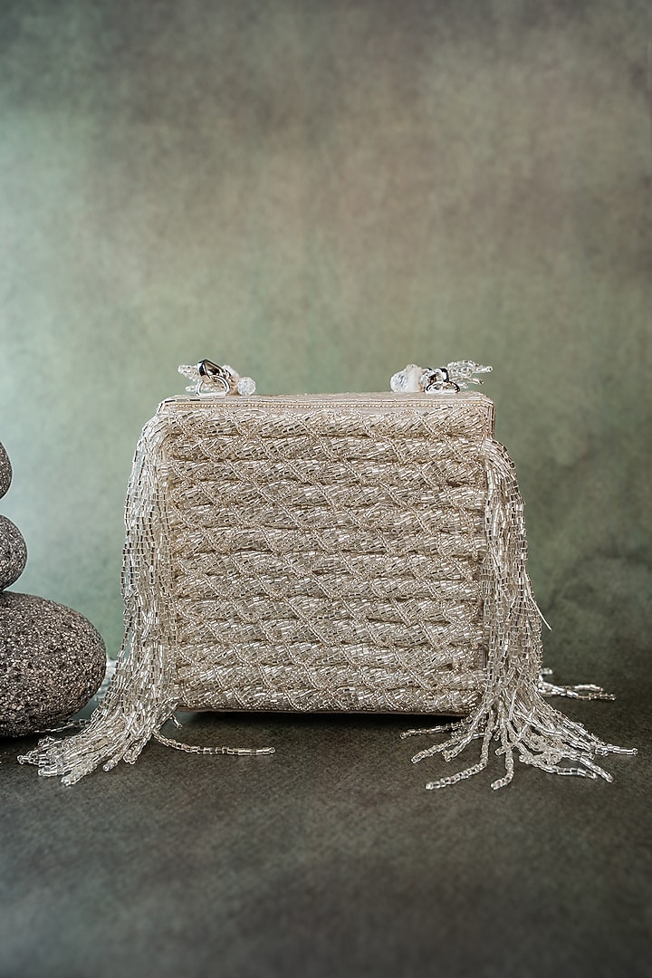 Silver Silk Thread Embroidered Clutch by Nayaab by Sonia at Pernia's Pop Up Shop