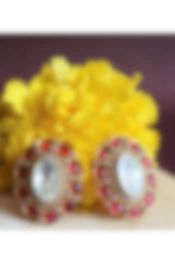 Gold Finish Semi-Precious Ruby Stone & Kundan Polki Stud Earrings by Nayaab by Sonia at Pernia's Pop Up Shop