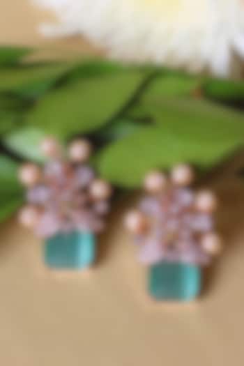Rose Gold Finish Emerald & Pearl Stud Earrings by Nayaab by Sonia at Pernia's Pop Up Shop