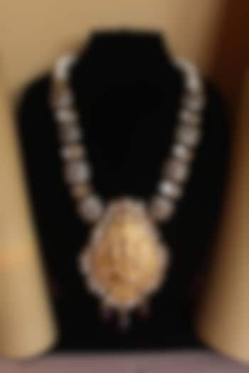 Gold Finish Beaded & Shell Pearl Temple Long Necklace by Nayaab by Sonia