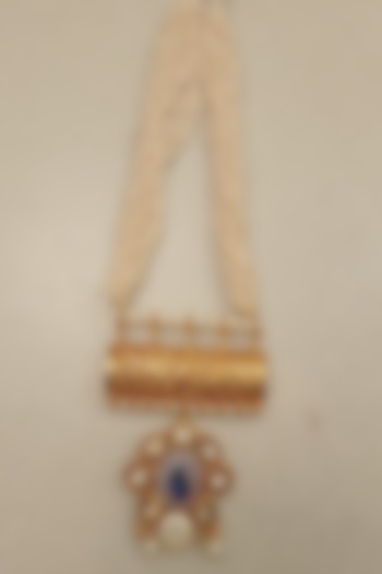 Gold Finish Pearl & Jadau Agate Temple Long Necklace by Nayaab by Sonia