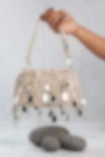 Silver Silk Mirror Embroidered Handbag by Nayaab by Sonia at Pernia's Pop Up Shop