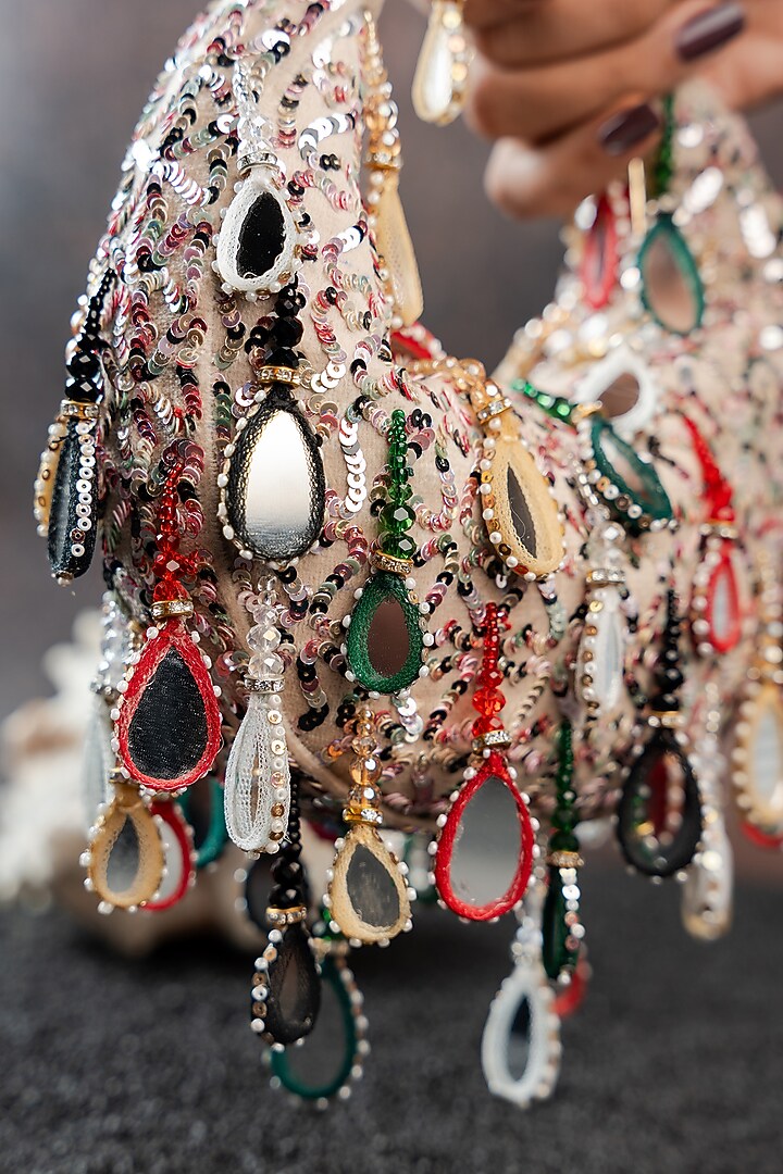Ivory Silk Multi-Colored Beads Embroidered Handbag by Nayaab by Sonia at Pernia's Pop Up Shop