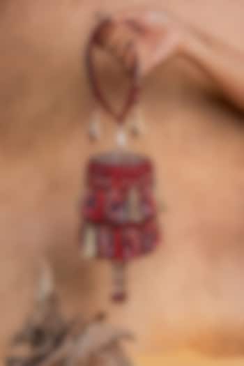 Maroon Velvet Mirror Embroidered Cylindrical Bag by Nayaab by Sonia at Pernia's Pop Up Shop