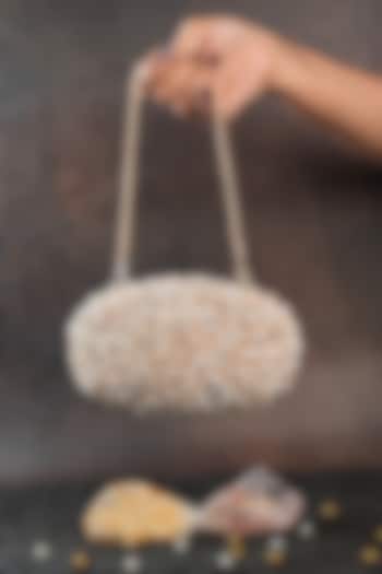 White Silk Bead & Pearl Embroidered Clutch by Nayaab by Sonia at Pernia's Pop Up Shop