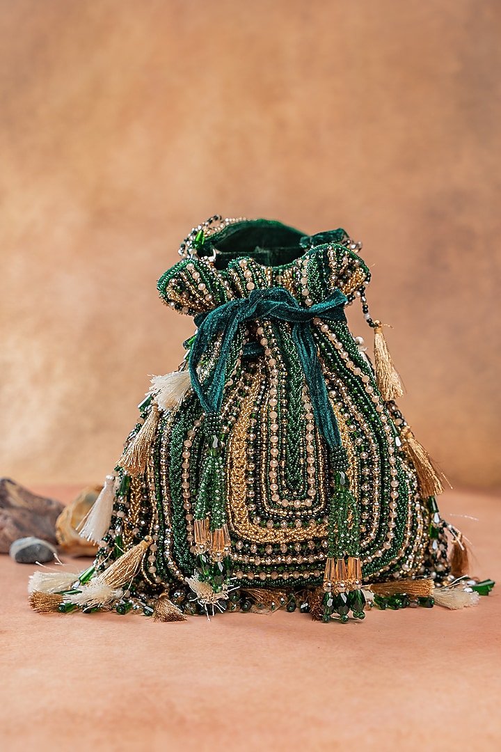 Green Silk Beads Embroidered Potli by Nayaab by Sonia at Pernia's Pop Up Shop