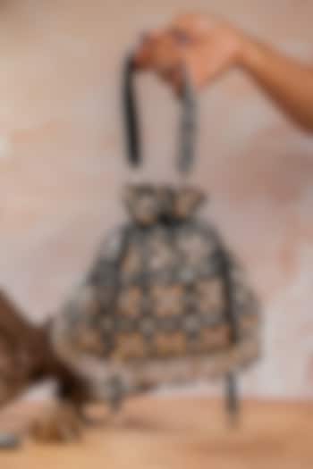 Black Velvet Floral Motifs Embellished Potli by Nayaab by Sonia at Pernia's Pop Up Shop