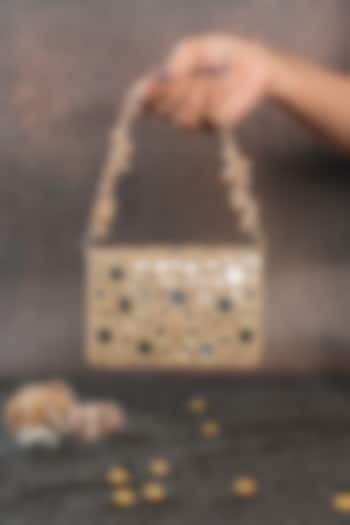 Gold Silk Bead & Mirror Work Clutch by Nayaab by Sonia at Pernia's Pop Up Shop