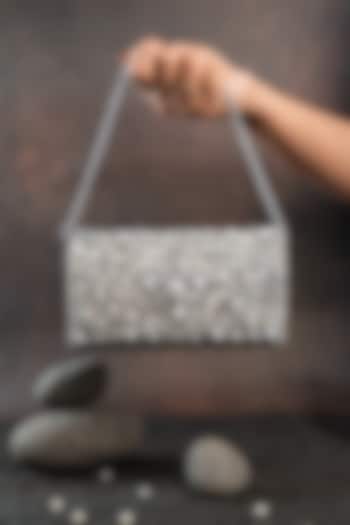 Silver Silk Floral Embellished Clutch by Nayaab by Sonia at Pernia's Pop Up Shop