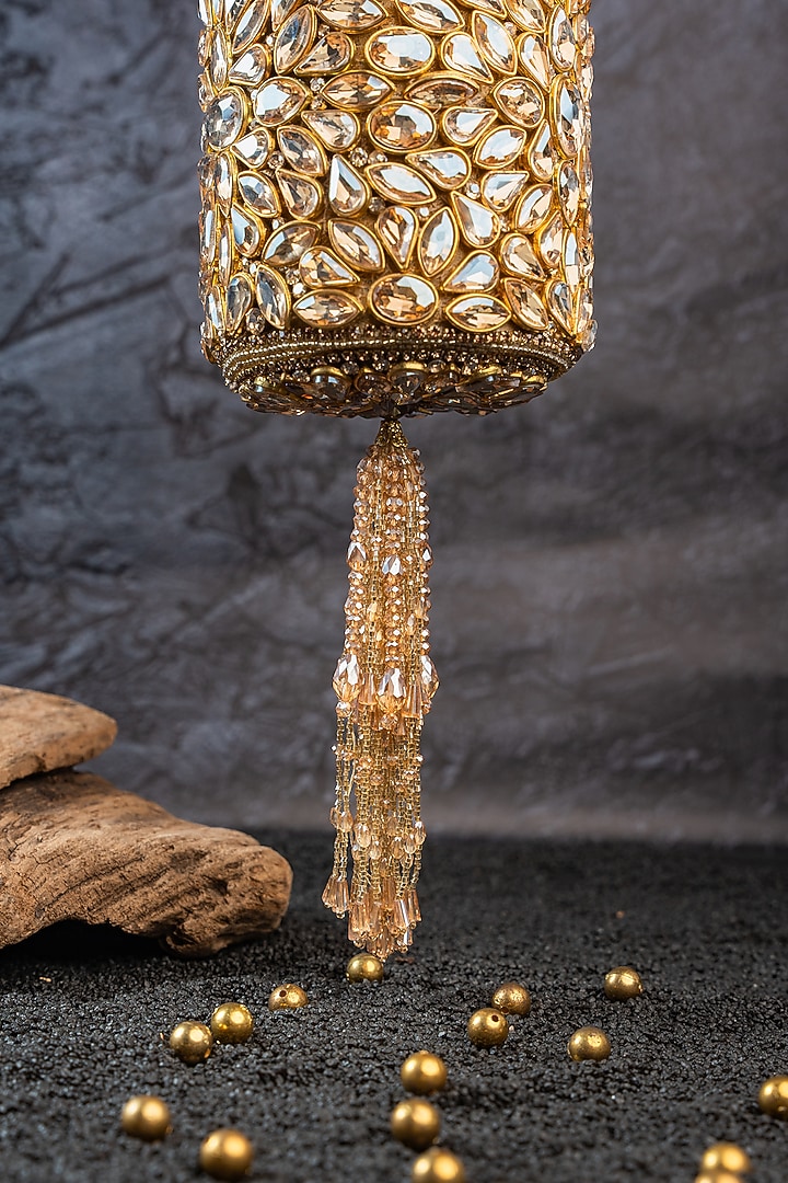 Gold Silk Crystal Embellished Handbag by Nayaab by Sonia at Pernia's Pop Up Shop