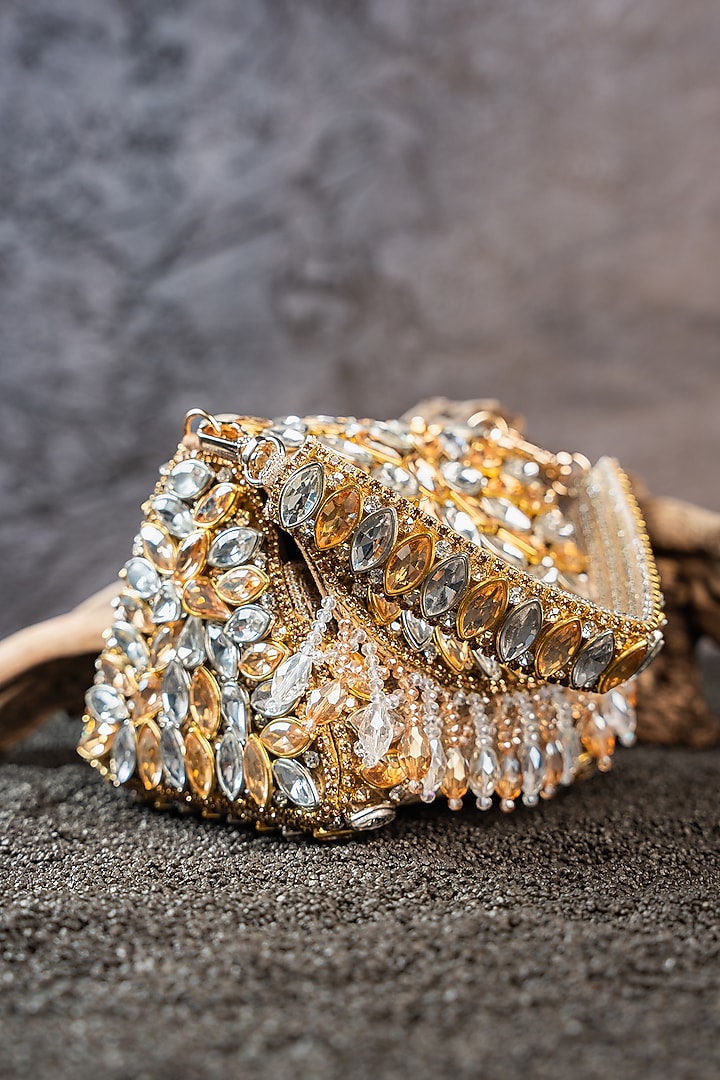 Gold & Silver Bead Embellished Clutch by Nayaab by Sonia at Pernia's Pop Up Shop