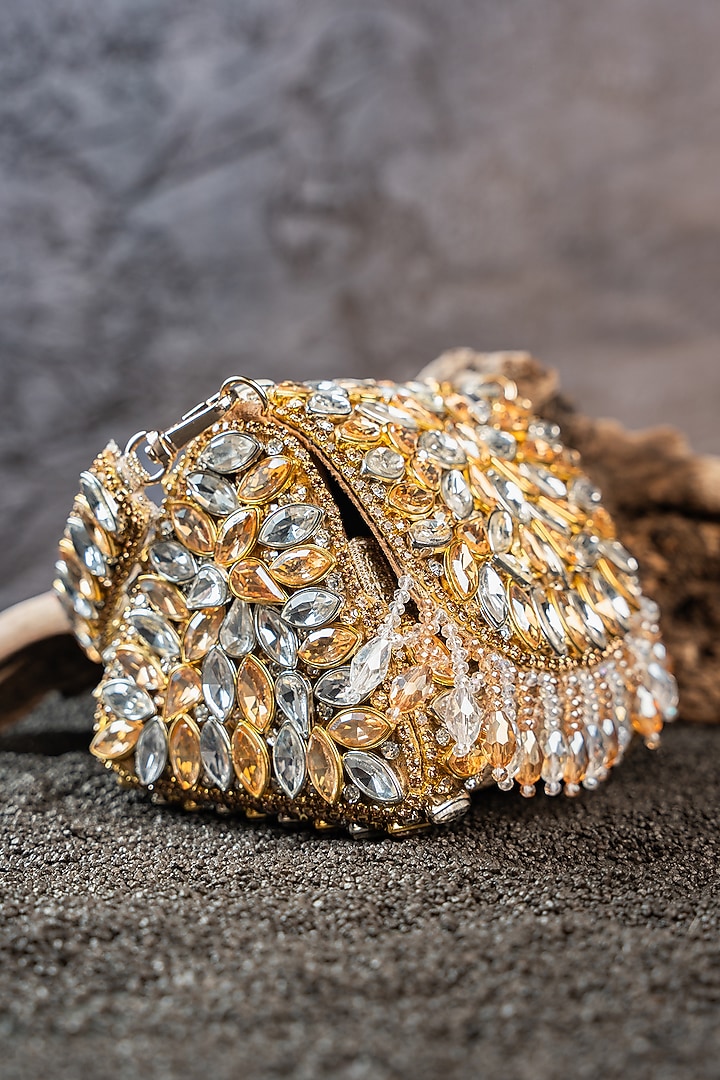 Gold & Silver Bead Embellished Clutch by Nayaab by Sonia at Pernia's Pop Up Shop